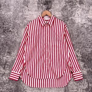 The Frankie Shop Top XS Womens Peri Red Striped Poplin Shirt Oversized